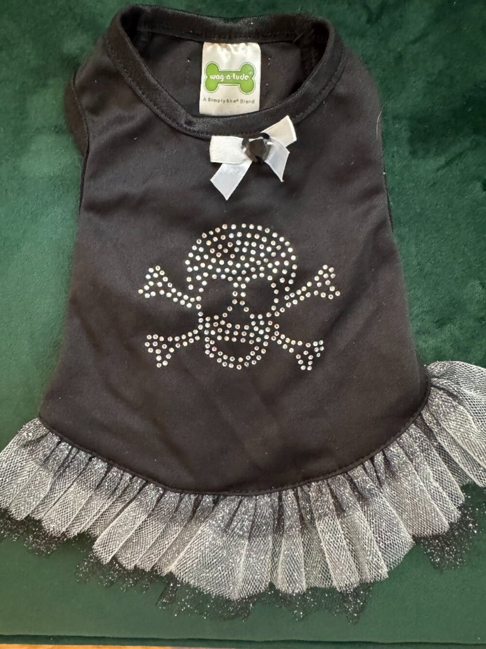 Wag-a-tude Black Skull & Bones Tulle Sparkly Dog Dress Size XS